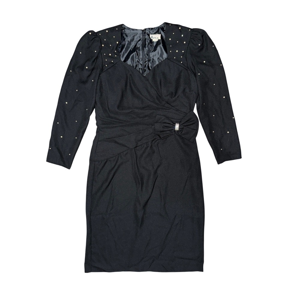 Vintage Patra Cocktail Dress Puff Sleeve Pearl Bow Coquette Party Glam 80s 15 16